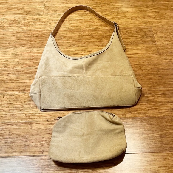 Amazon Handbags - NEW! Faux Vegan Tan Beige Slouchy Suede Hobo Shoulder Bag with matching Purse